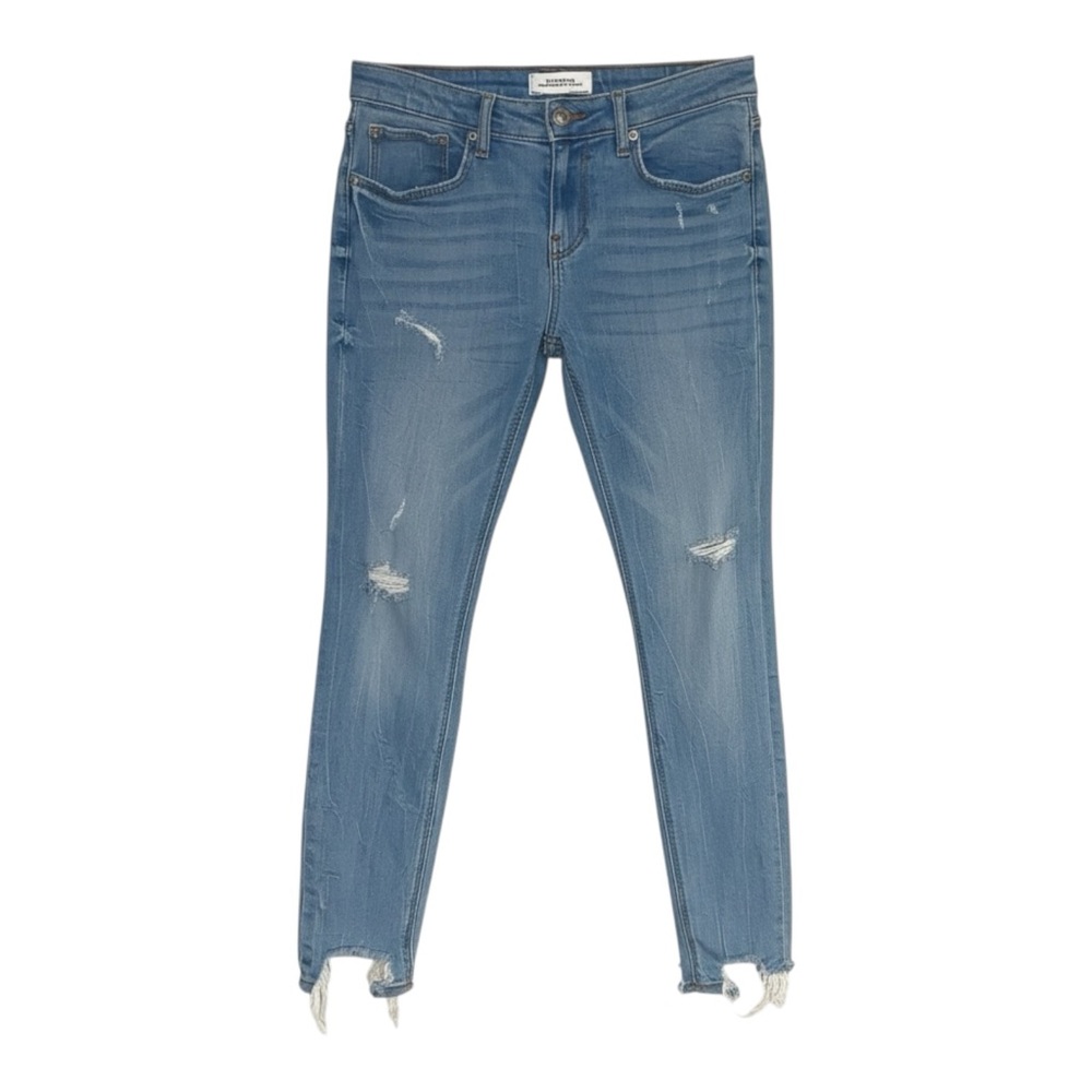 Zara Light Wash Distressed Skinny Jeans Mid Rise Raw Hem Size 6